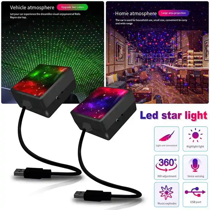 LED USB Starry Star Ambient Projector for Car Roof New Condition Interior Galaxy Sky Laser Lamp Red Blue Top Ceiling Light        Speacifactions: Voltage DC5V Type LED Car Roof Star Night Lights Condi